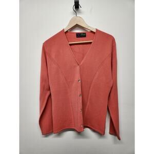 Tina Best Quality Scotland Women's Pure Cashmere Cardigan, Sz L, In Coral Color
